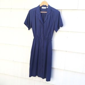 Vintage Navy Blue Silk Shirtdress